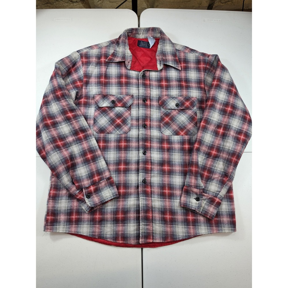 Vintage 60s Sears Perma Prest Shacket Plaid Flannel Work Shirt Men's Size XL